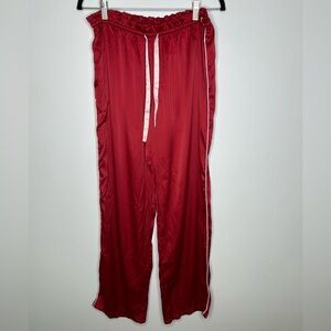 Victoria's Secret Satin Lounge Pajamas Pants Red Pink Piping w/pockets Tie M